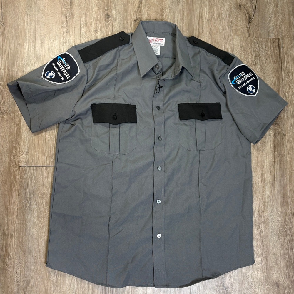 National Patrol Allied Universal Security Button Up Shirt 17-17.5 Gray